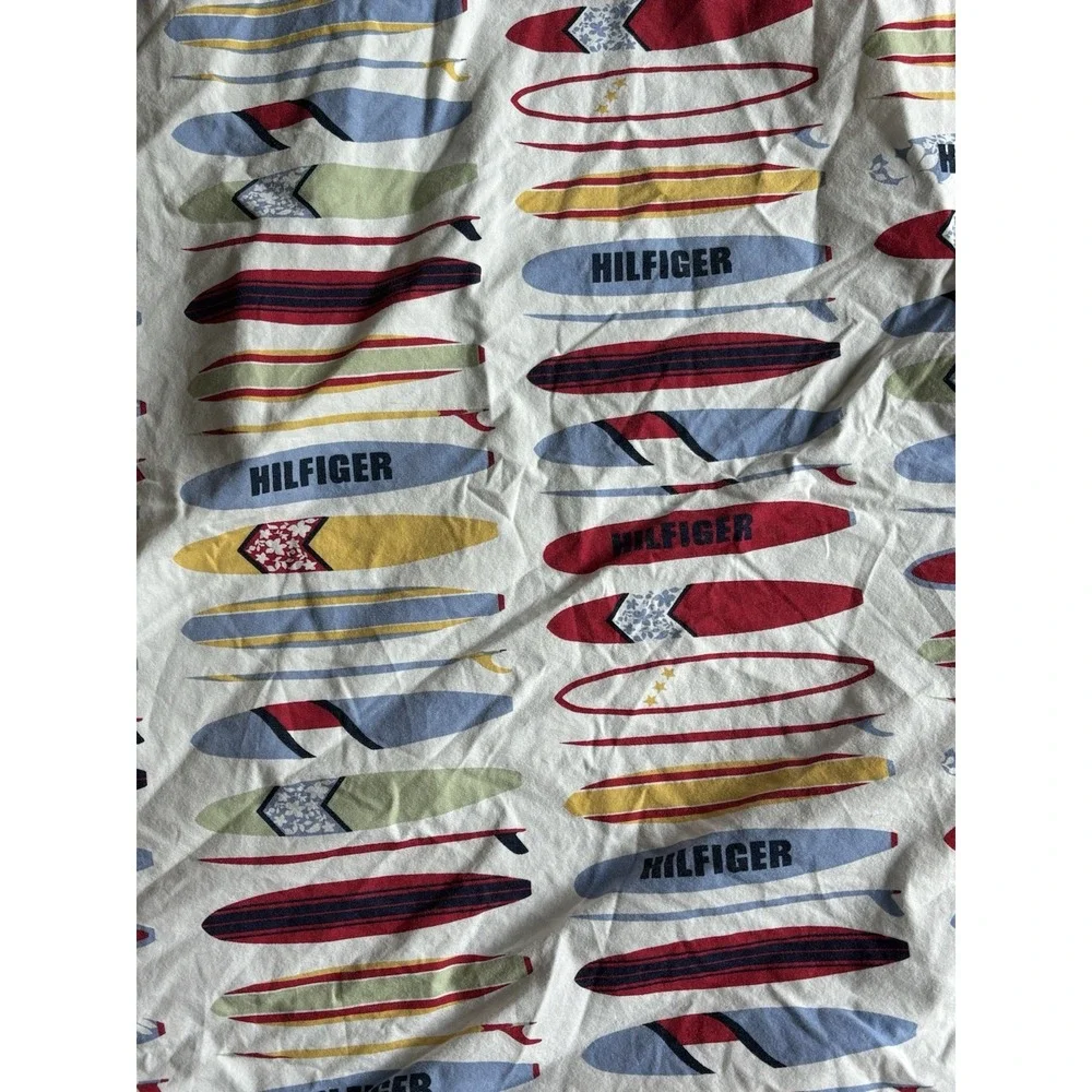 Tommy Hilfiger Twin Fitted Sheet Surfs Up Surfboard Beach Coastal Red Blue